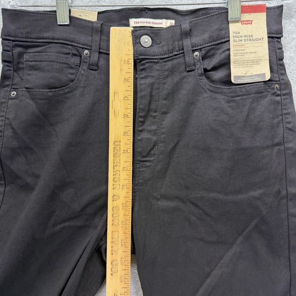 Levis 724 Jeans Womens 12 Black High Rise Slim Straight Hypersoft Stretch Denim - Picture 5 of 12